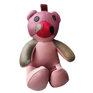 Patchwork Teddy Bear Small Plush Ornament Pink Bear w Hanging Loop Bag Charm